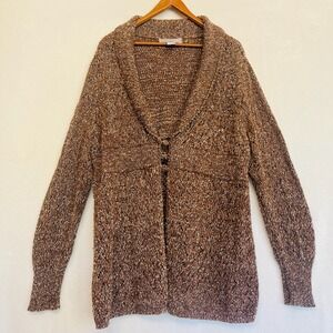 Open Knit Cardigan Brown Tunic Sweater Small Button Long Sleeve Fall Plus Sz 1X